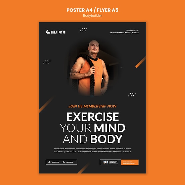 PSD gratuito plantilla de póster de entrenamiento de culturismo