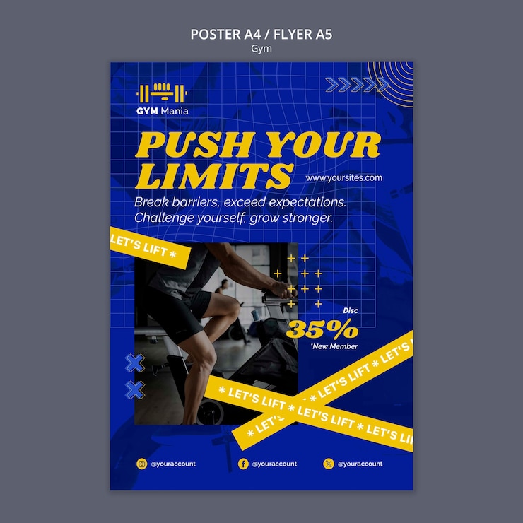 PSD gratuito plantilla de póster de entrenamiento de gimnasio de diseño plano