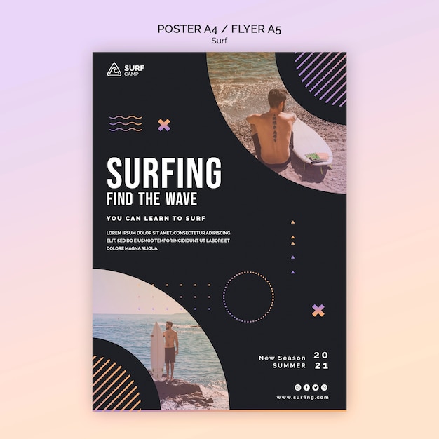 PSD gratuito plantilla de póster de entrenamiento de surf