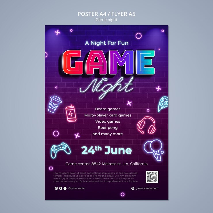 PSD gratuito plantilla de póster de entretenimiento de la noche del juego