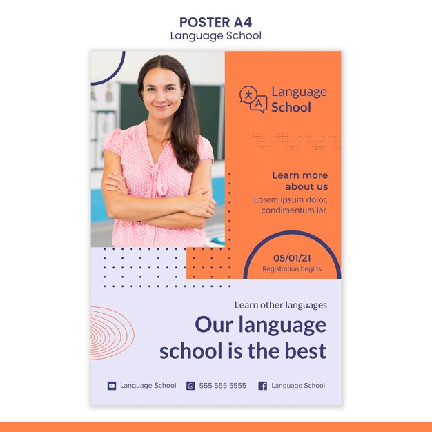 Plantilla de póster para escuela de idiomas