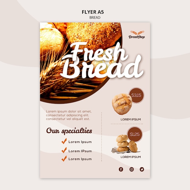 PSD gratuito plantilla de póster de especialidades de pan fresco