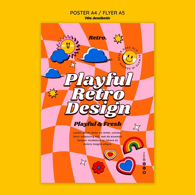 Plantilla de póster estético de los años 70 dibujado a mano