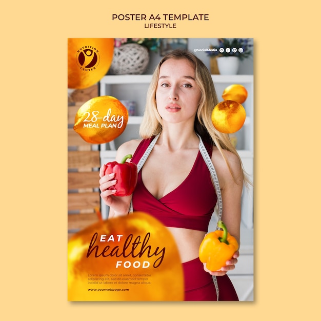 PSD gratuito plantilla de póster de estilo de vida saludable