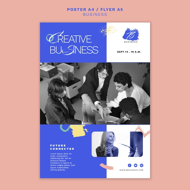 PSD gratuito plantilla de póster de estrategia empresarial de diseño plano