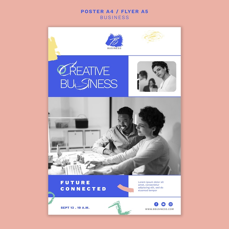 PSD gratuito plantilla de póster de estrategia empresarial de diseño plano
