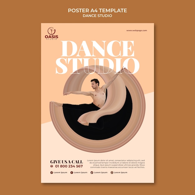 PSD gratuito plantilla de póster de estudio de baile mínimo