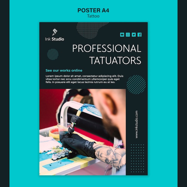 PSD gratuito plantilla de póster de estudio de tatuaje profesional