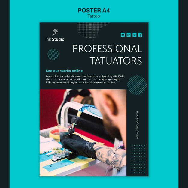 Plantilla de póster de estudio de tatuaje profesional