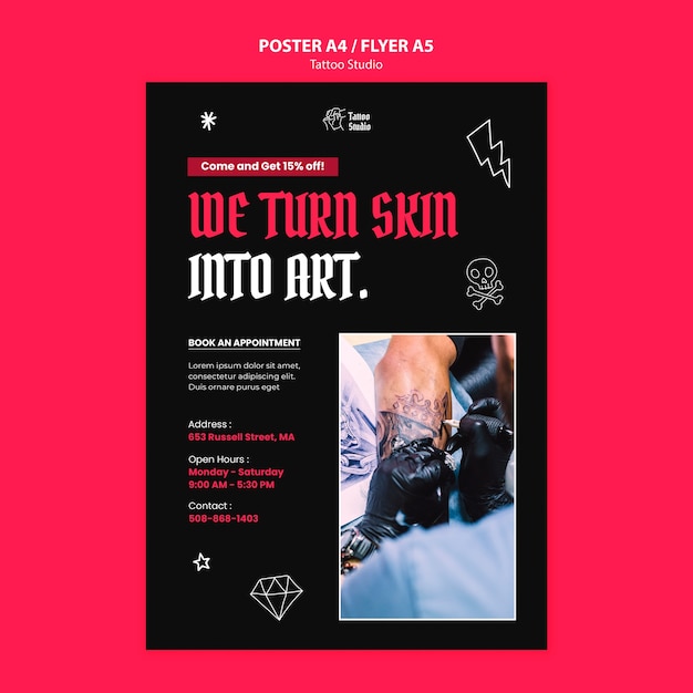 PSD gratuito plantilla de póster de estudio de tatuajes