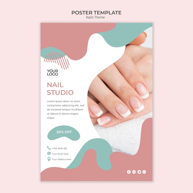 Plantilla de póster de estudio de uñas
