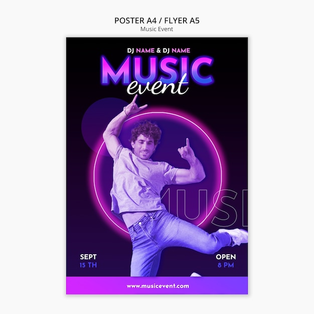 PSD gratuito plantilla de póster de evento musical degradado