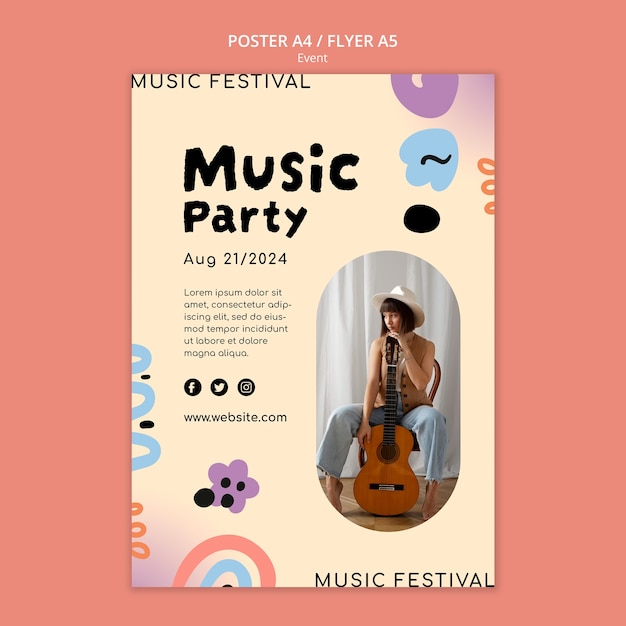 Plantilla de póster de evento musical de diseño plano