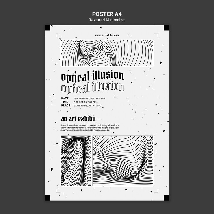 PSD gratuito plantilla de póster de exhibición de arte de ilusión óptica