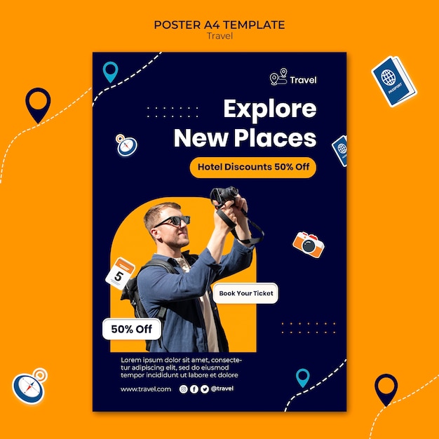 PSD gratuito plantilla de póster de explorar nuevos lugares