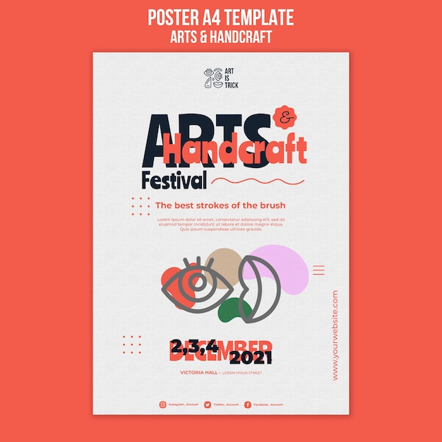 PSD gratuito plantilla de póster para festival de artes y oficios.