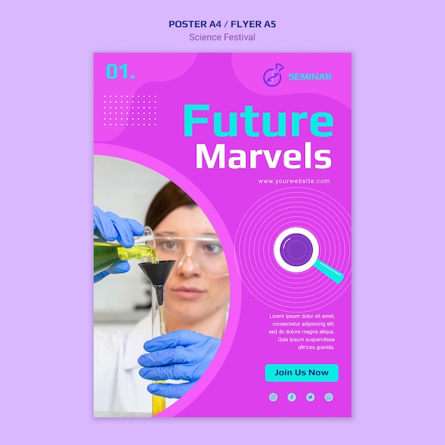 PSD gratuito plantilla de póster del festival de ciencia