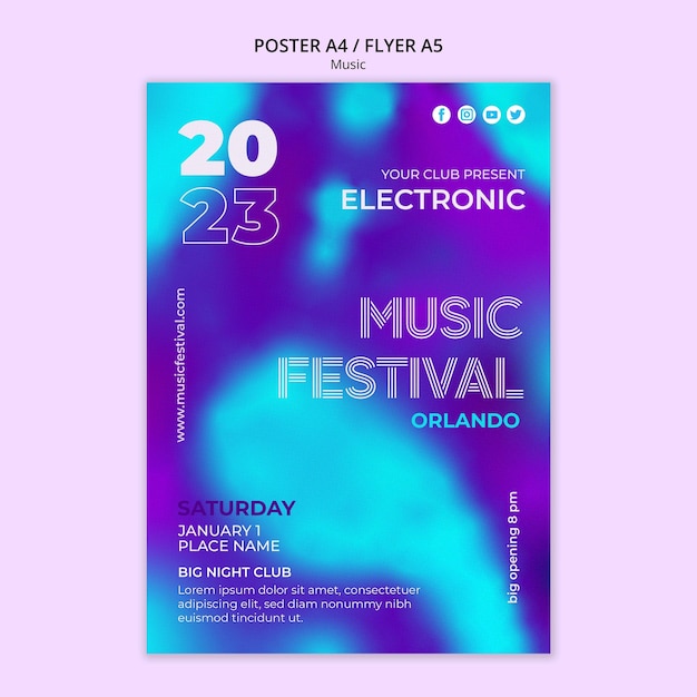 PSD gratuito plantilla de póster de festival de música borrosa