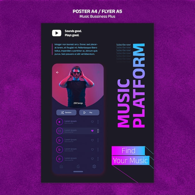 PSD gratuito plantilla de póster de festival de música degradado