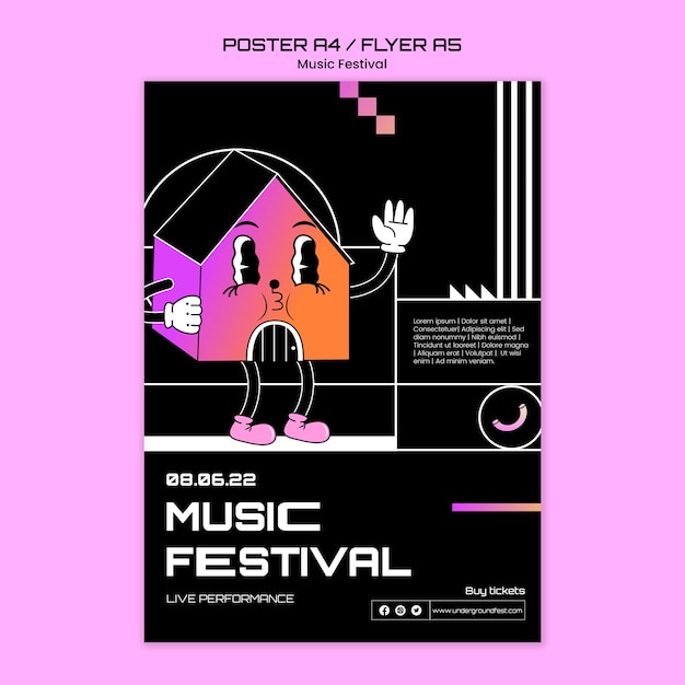 PSD gratuito plantilla de póster de festival de música de diseño plano