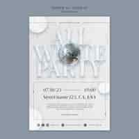 PSD gratuito plantilla de póster de fiesta blanca de diseño plano
