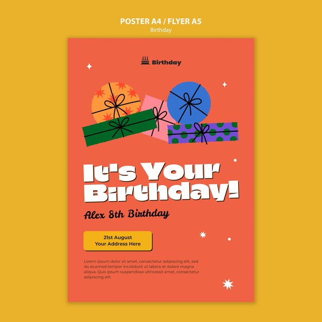 Plantilla de póster de fiesta de cumpleaños de diseño plano