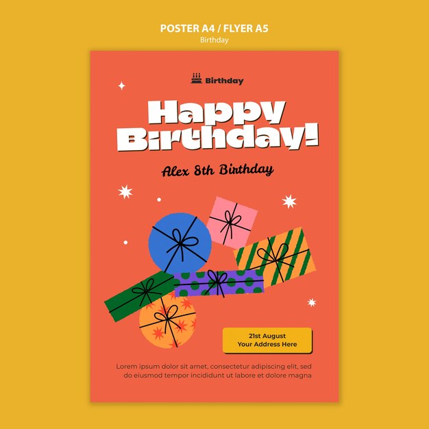 Plantilla de póster de fiesta de cumpleaños de diseño plano