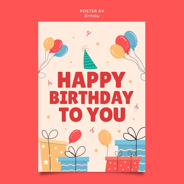 Plantilla de póster de fiesta de cumpleaños de diseño plano