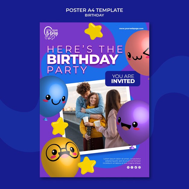 Plantilla de póster para fiesta de cumpleaños con globos divertidos