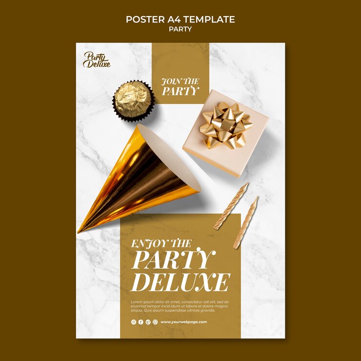 PSD gratuito plantilla de póster de fiesta dorada de lujo