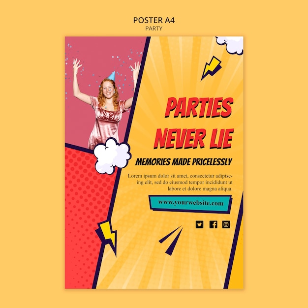 PSD gratuito plantilla de póster de fiesta de estilo cómic