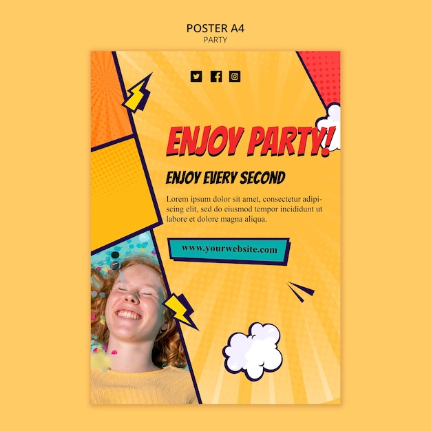 PSD gratuito plantilla de póster de fiesta de estilo cómico