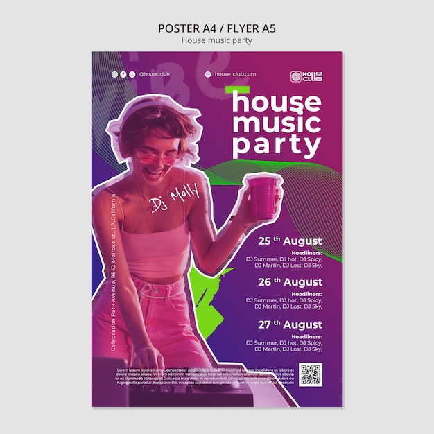 PSD gratuito plantilla de póster de fiesta de música house