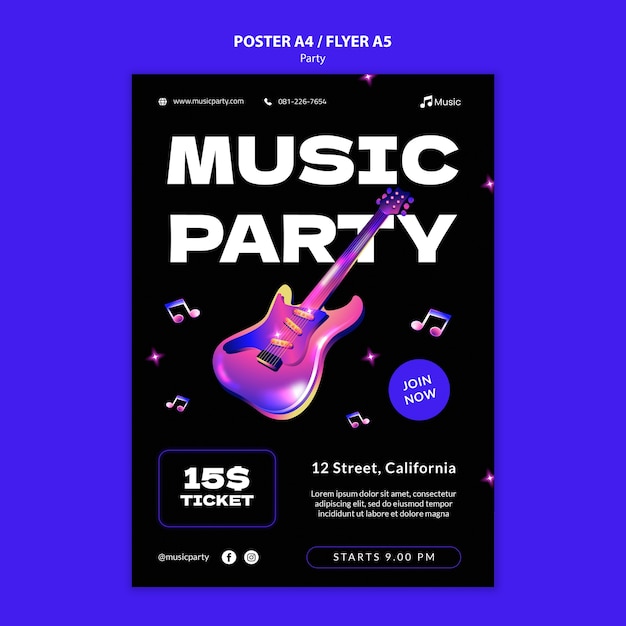 Plantilla de póster de fiesta de música