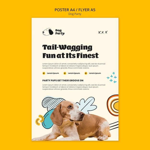 PSD gratuito plantilla de póster de fiesta de perros de diseño plano