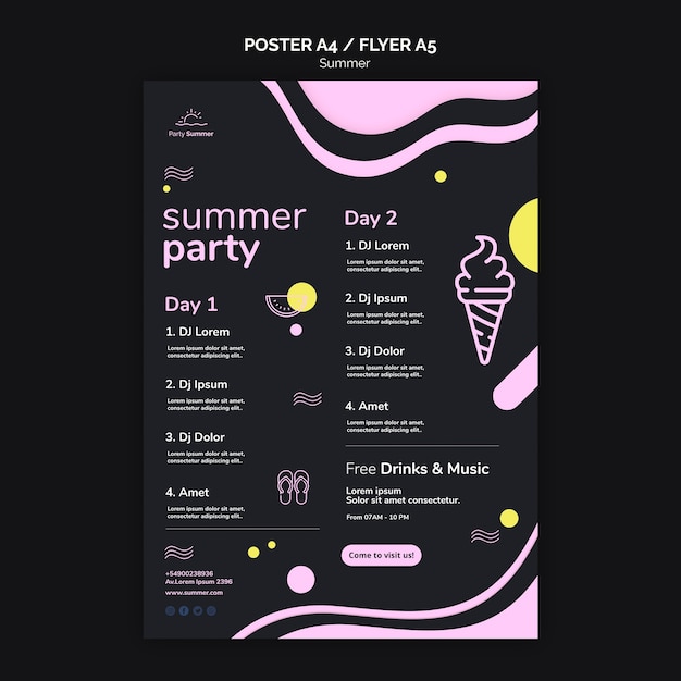 PSD gratuito plantilla de póster de fiesta de verano y garabatos