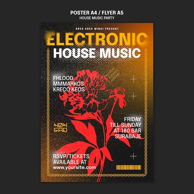 PSD gratuito plantilla de póster para fiestas de música house