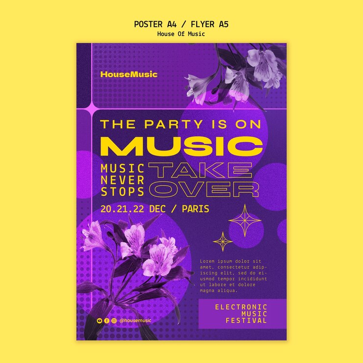 PSD gratuito plantilla de póster para fiestas de música house