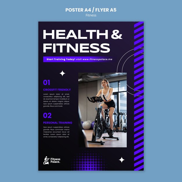 Plantilla de póster de fitness de diseño plano
