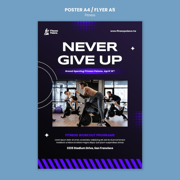 PSD gratuito plantilla de póster de fitness de diseño plano