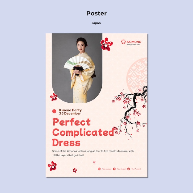 PSD gratuito plantilla de póster floral de ropa japonesa