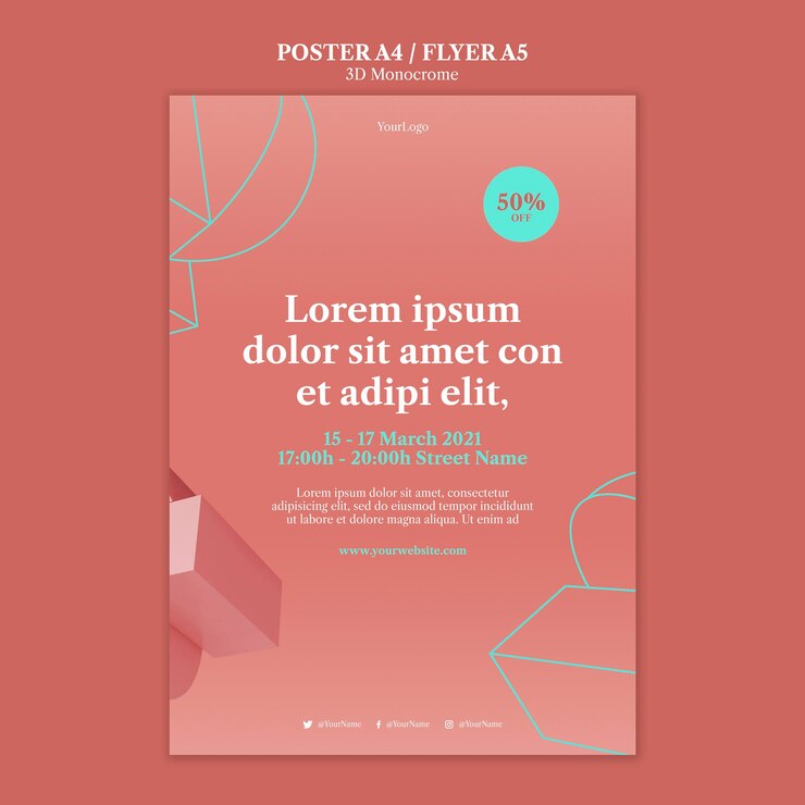PSD gratuito plantilla de póster de formas monocromáticas 3d