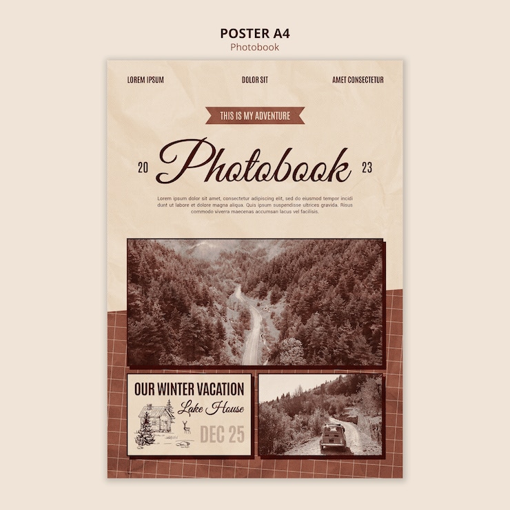 PSD gratuito plantilla de póster de fotolibro vintage