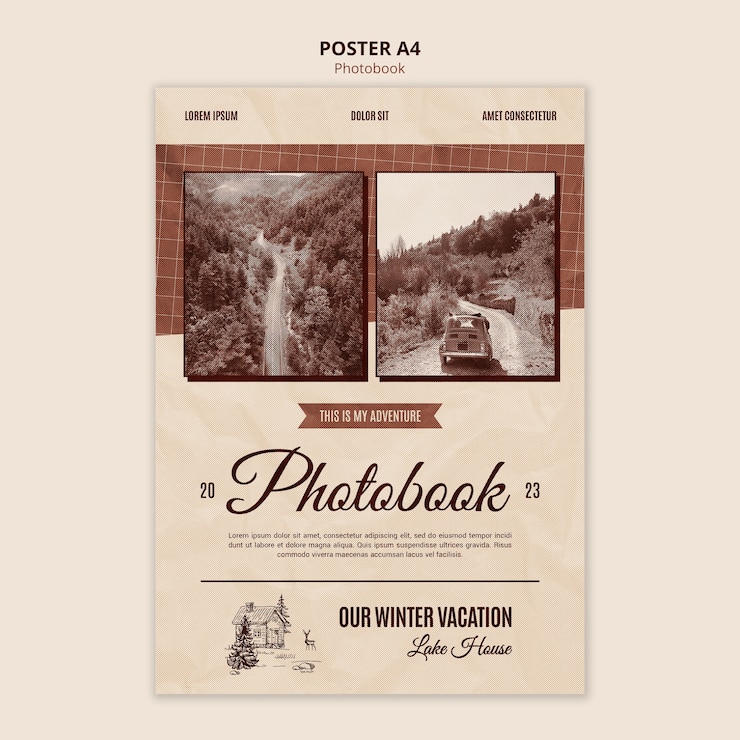 PSD gratuito plantilla de póster de fotolibro vintage