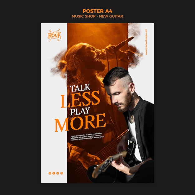 PSD gratuito plantilla de póster de guitarra nueva de music shop