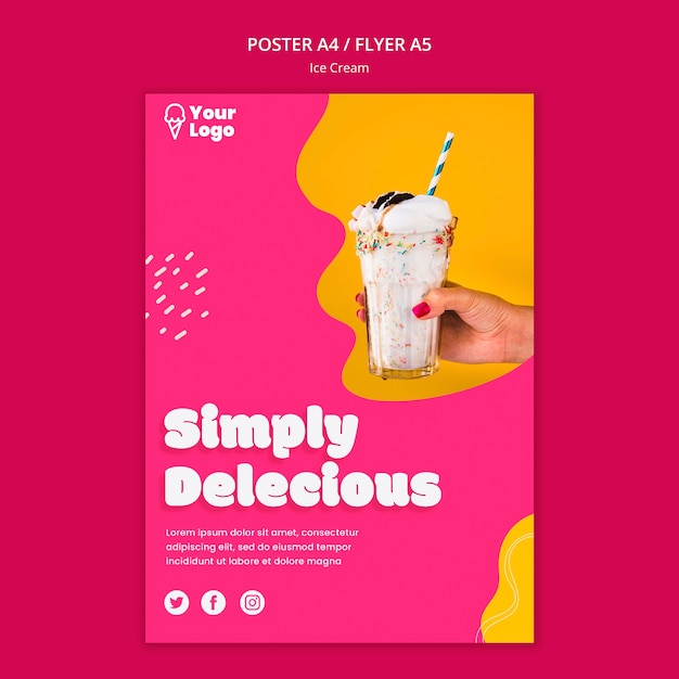 PSD gratuito plantilla de póster de helado simplemente delicioso