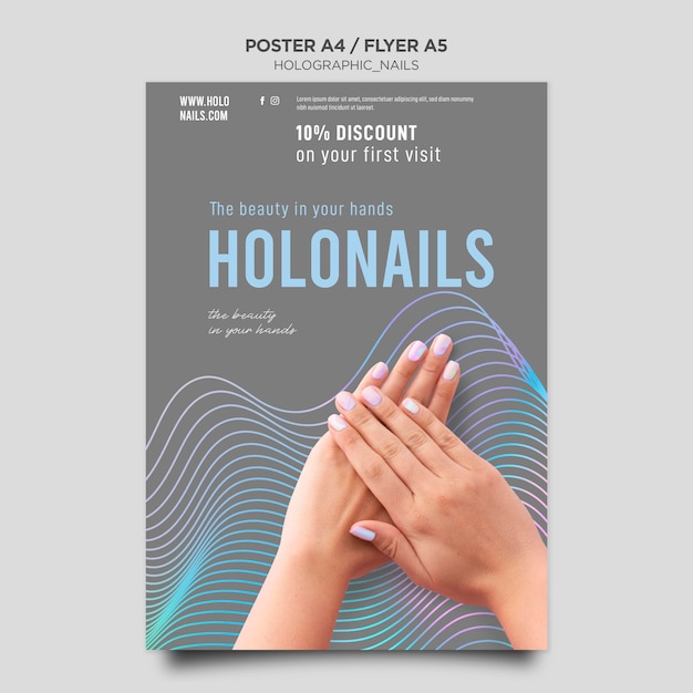 PSD gratuito plantilla de póster de uñas holográficas