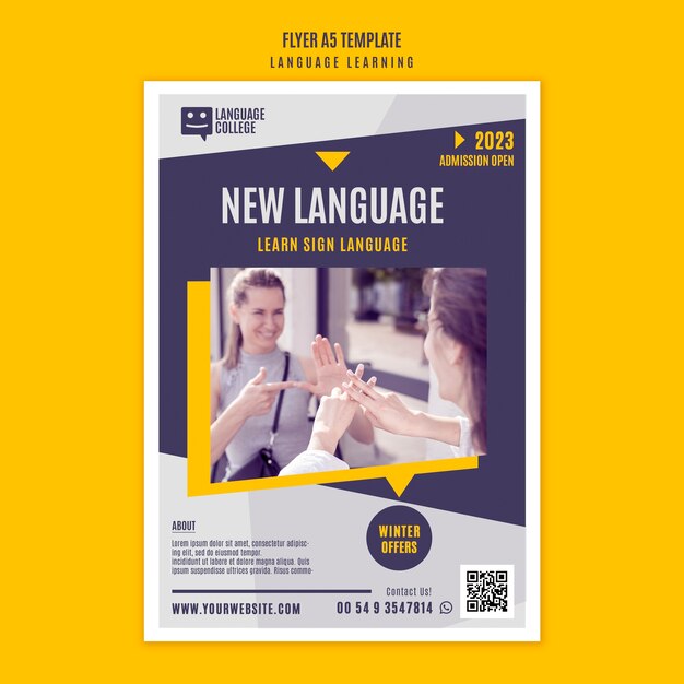 PSD gratuito plantilla de póster de idioma de aprendizaje de diseño plano