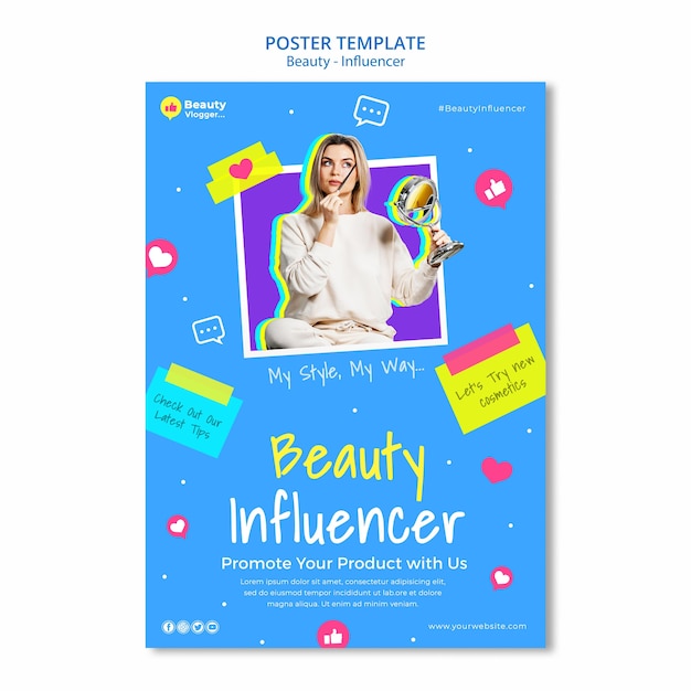 PSD gratuito plantilla de póster de influencer de belleza