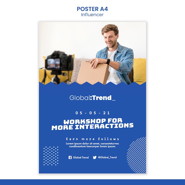 Plantilla de póster de influencer de taller